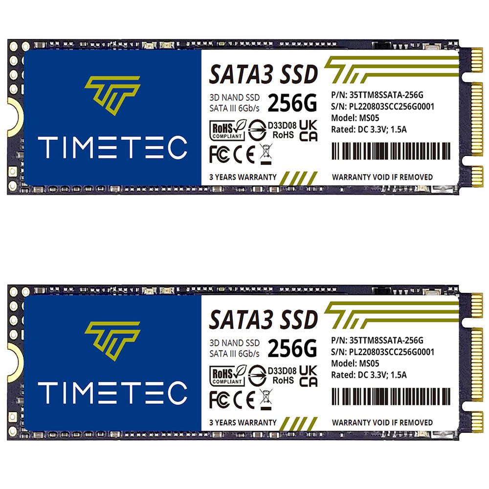 Timetec 256GBx2 (2 Pack) SSD 3D NAND TLC SATA III 6Gb/s M.2 2280 NGFF 128TBW Read Speed Up to 550MB/s SLC Cache Performance Boost Internal Solid State Drive for PC Computer Laptop and Desktop