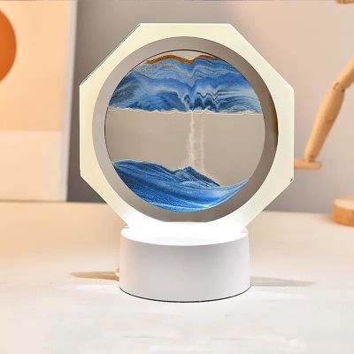 LFFH Hourglass Table Lamp, LED Art Decorative Sand Paintings Night Light Artist Ornament Glass Deep Sea Sand Scene Dynamic Display (Color : Blue, Size : 18x19.5cm)
