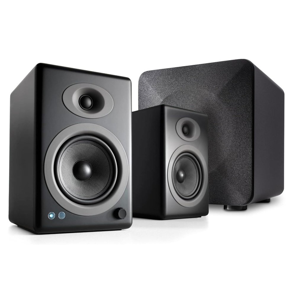 Audioengine A5 Black Powered Bookshelf Speakers and S6 Subwoofer with Remote