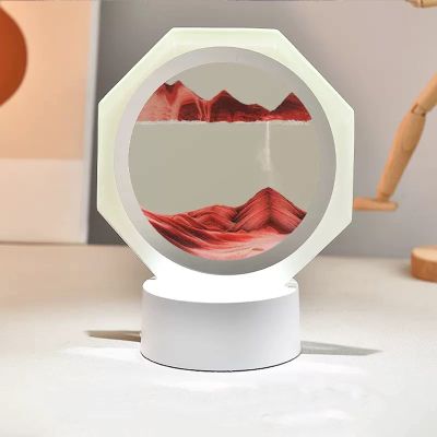 Hourglass Table Lamp, LED Art Decorative Sand Paintings Night Light Artist Ornament Glass Deep Sea Sand Scene Dynamic Display (Color : Red, Size : 18x19.5cm)