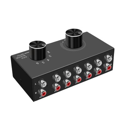 Dingsun 6-Way Audio Switcher, Right and Left Channel Stereo Audio Switcher, Plug & Play Compatible with TV, Blu -Ray Player, DVD Player, CD, Amplifier, Speaker (6 in-1 Out)