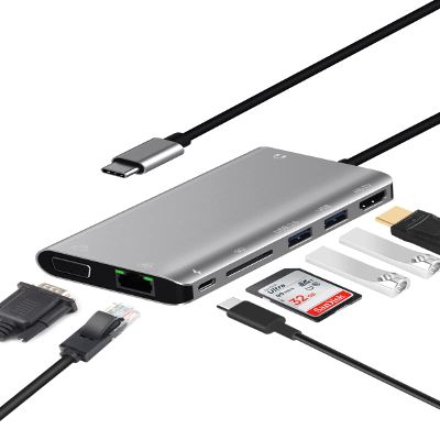 pickyegg.com 8 in 1 USB Type C Hub with Gigabit Ethernet 4K HDMI VGA USB 3.0 USB 2.0 PD100W SD