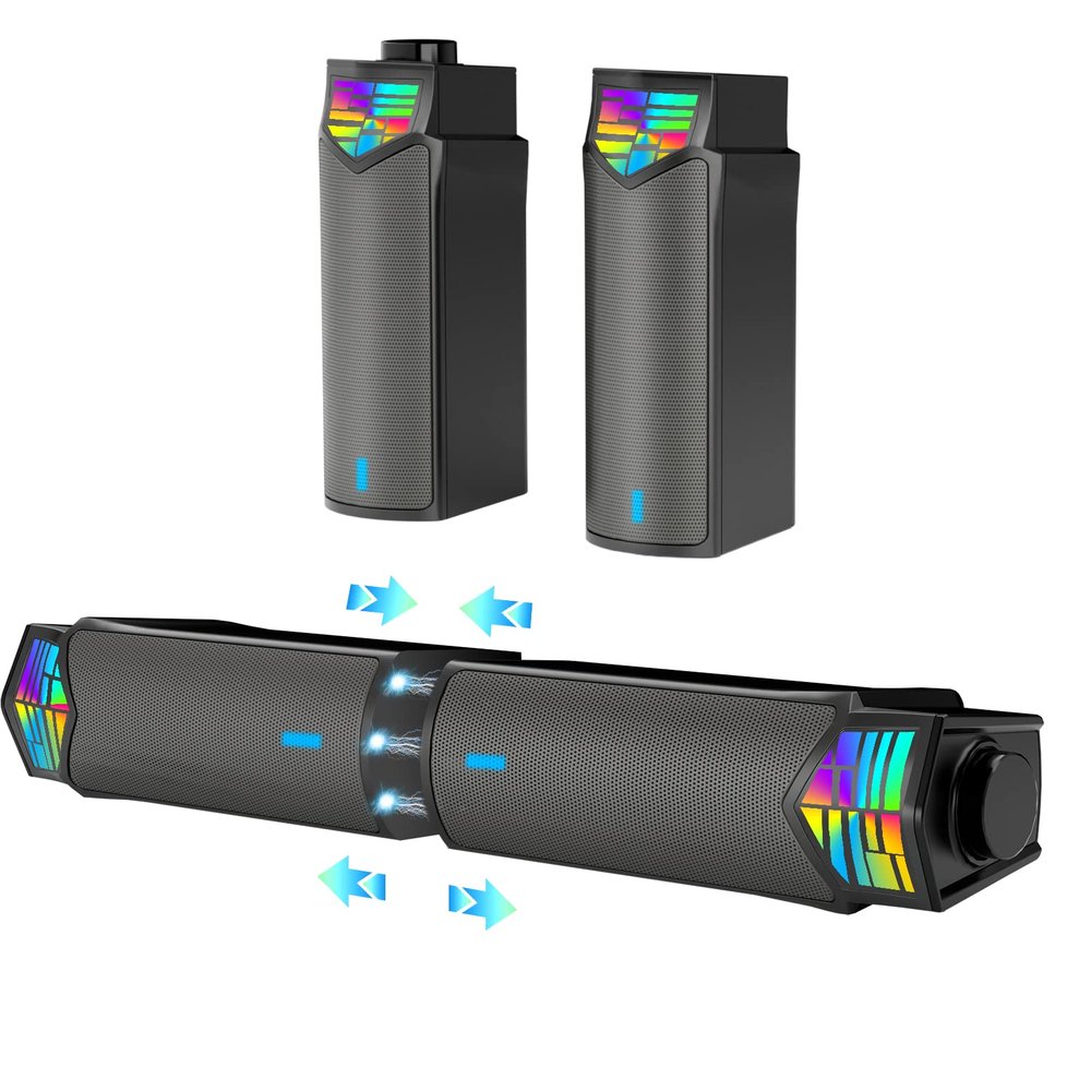 Smalody Gaming Speakers for PC, Computer Speakers for Desktop Monitor with Bluetooth, 2 in 1 Computer Speaker Soundbar, Can Be Split and Combined Freely