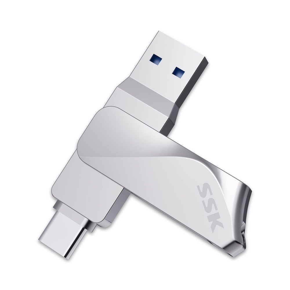 SSK 256GB USB C Flash Drive Dual Drive 2 in 1 OTG USB A 3.2 Gen 1 + Type C Memory Stick Thumb Drive, Thunderbolt Pendrive up to 200MB/s Transfer Speed Photo Stick for Android Phones/Tablets/Mac/Laptop