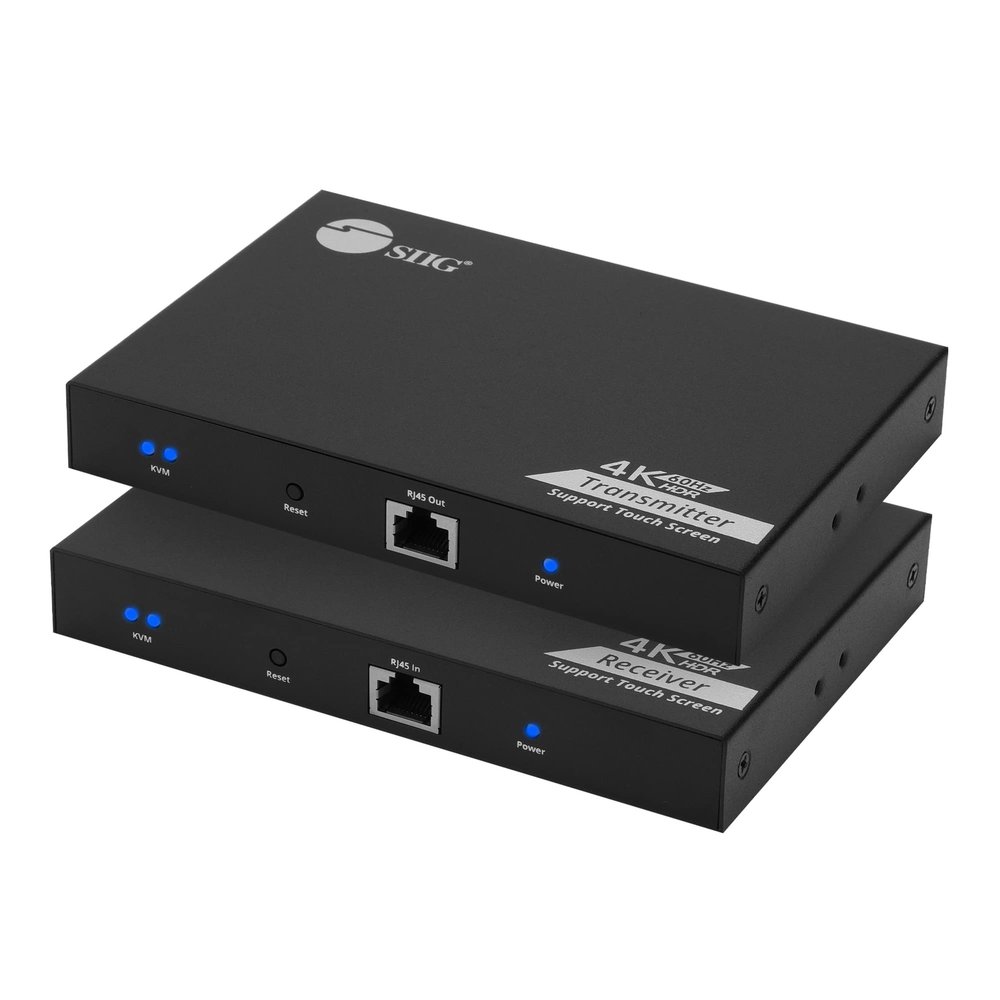 SIIG HDMI KVM Extender Over CAT6/6e/7 Cable - 4K@60Hz, up to 230ft, HDMI loopout, USB Ports for Keyboard/Mouse, Touch Screen Panel, S/PDIF Audio Extraction, Transmitter & Receiver Kit (CE-H27811-S1)