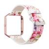 AsohsEN Women Flower Strap for Fitbit Blaze Bands, Genuine Soft Leather Replacement Wristband Bracelet Metal Frame for Fitbit Blaze Smart Fitness Watch (Black powder+Powder) view 2