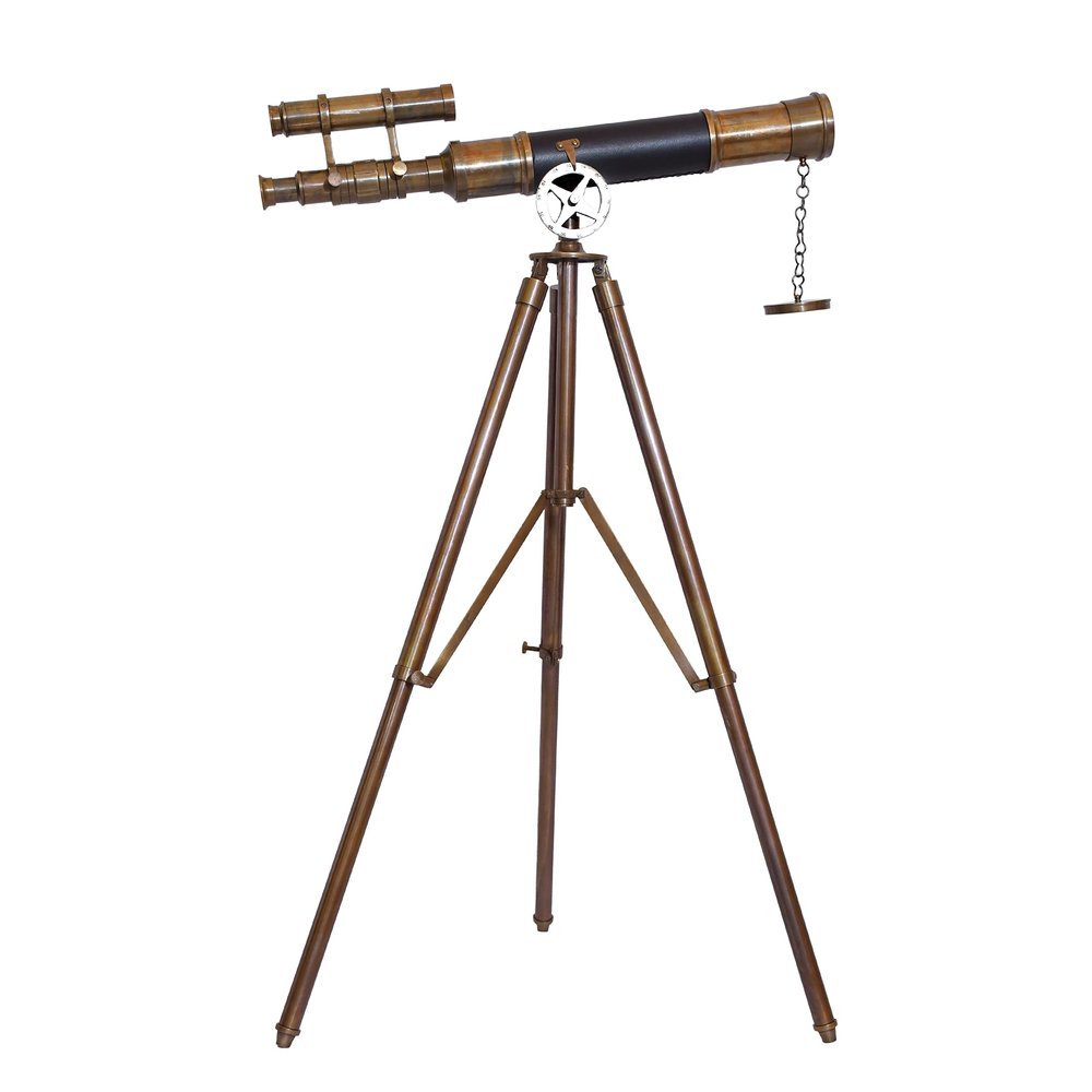Vintage Marine Tripod Reflecting Double Barrel Telescope Antique Nautical Unique Eyepiece Full Brass Stand