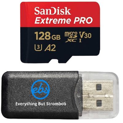 SanDisk Micro 128GB Extreme Pro Memory Card Works with Insta360 ONE RS 1-Inch 360, One X3 Action Camera (SDSQXCD-128G-GN6MA) Bundle with (1) Everything But Stromboli MicroSD Card Reader