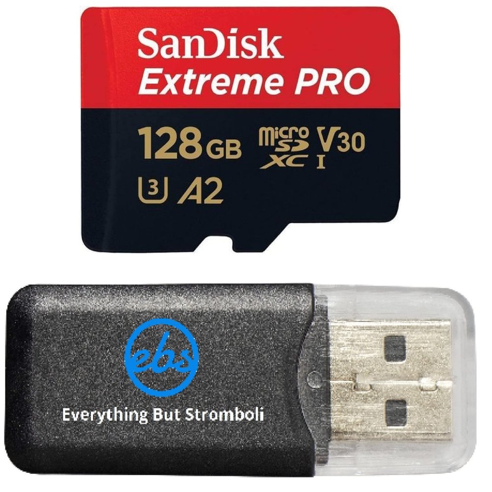 SanDisk Micro 128GB Extreme Pro Memory Card Works with Insta360 ONE RS 1-Inch 360, One X3 Action Camera (SDSQXCD-128G-GN6MA) Bundle with (1) Everything But Stromboli MicroSD Card Reader
