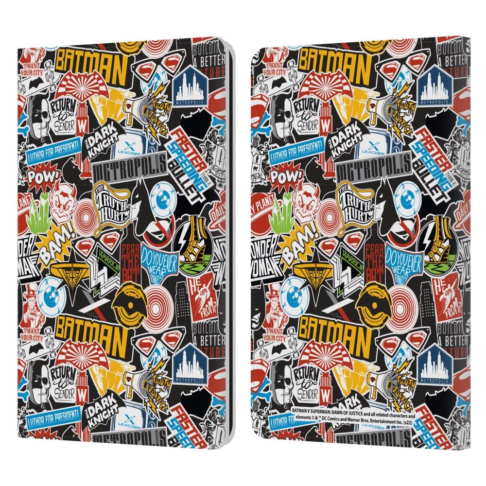 Head Case Designs Officially Licensed Batman V Superman: Dawn of Justice Sticker Collage Graphics Leather Wallet Case Compatible with Kindle Paperwhite 1/2 / 3
