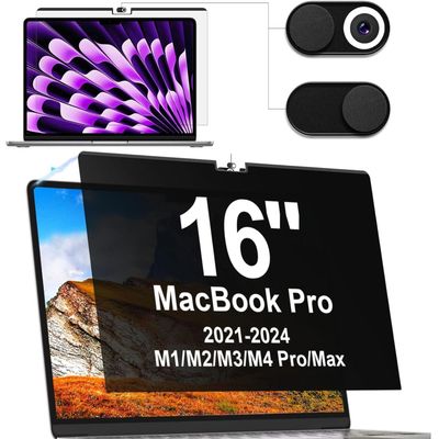 IPROKKO Magnetic Privacy Screen for MacBook Pro 16 Inch (2021-2025, M1, M2, M3, M4, Pro, Max), Removable Anti Blue Light Glare Private Spy Filter Screen Cover Compatible with 16.2" Mac Laptop [2-in-1 Privacy Kit]