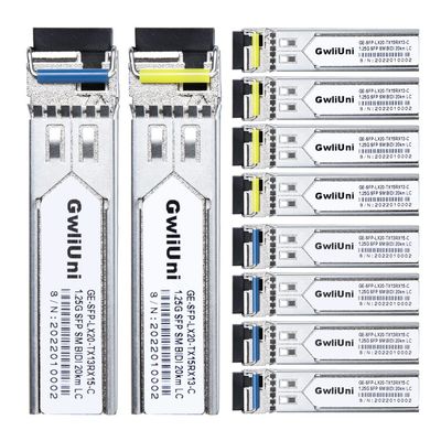 5 Pairs 1.25G BIDI SFP Single Mode Fiber Module Network Transceiver, LX SM 1310nm 1550nm 20km, Simplex LC Interface for Switch, Router, Firewall, Network Card, Media Converter etc