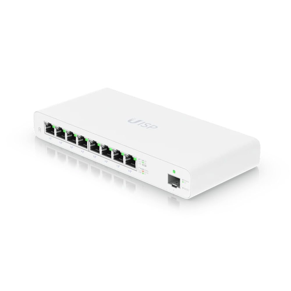 UBIQUITI UISP Router, 8-Port GbE Ports w/ 27V Passive PoE, For MicroPoP Applications, 110W PoE Budget, Fanless