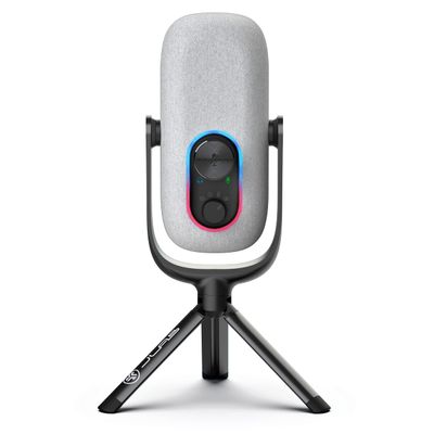 JLab Epic Talk USB Gaming Streaming Microphone, White, USB-C Output, Cardioid, Omni, Stereo, Bi-Directional, 192k Sample Rate, Volume Control, Gain Control, and Quick Mute, 3.5mm AUX, Plug and Play