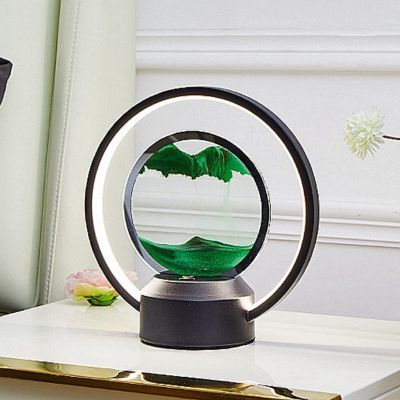 LFFH Hourglass Table Lamp, Moving Sand Art Picture Sandscape Flowing Sand Motion Scenery 3D Glass Desktop Room Ornament Craft Form (Color : Green, Size : 270X250mm)