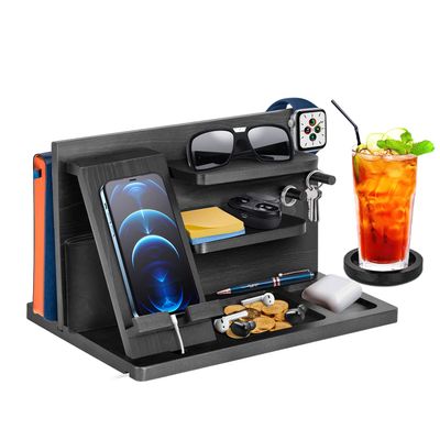 Gifts for Men Bedside Organiser Wood Phone Docking Station Dad Birthday Gifts for Him Nightstand Key Wallet Watch Stand Mens Gifts for Xmas Presents for Dad Husband Boyfriend Anniversary & Christmas