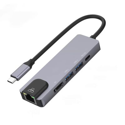 USB C Hub Multiport Adapter, 5 in 1 USB C Hub with Ethernet, Type C Dongle to HDMI, PD 60W USB C Hub Pass Through Charging, 5Gbps USB 3.0 High Transfer Port, Compatible with MacBook Pro/Air, iPad Pro