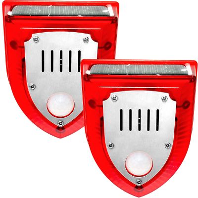 keeda Solar Warning Light Sensitive 129dB Security Alarm Light Gunshot Sounds & Dog Barking Strobe Alerts Light with Motion Sensor for Farm Barn Yard (Pack of 2)