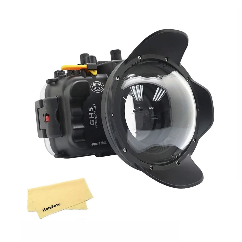 SeaFrogs Underwater Housing for Panasonic GH5/ GH5 S/ GH5 II + WA005-E 6 Inch Wide Angle Dry Dome Port Kit [40M/130ft] Waterproof Case with Flat Port