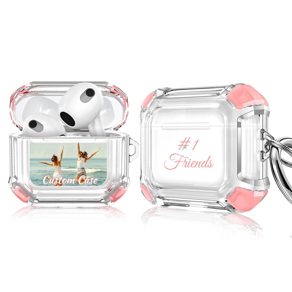 AnNengJing Custom Photo Name AirPods 3 Case with Keychain,Personalized Soft Clear TPU AirPods 3rd Gen Case Cover (Pink)