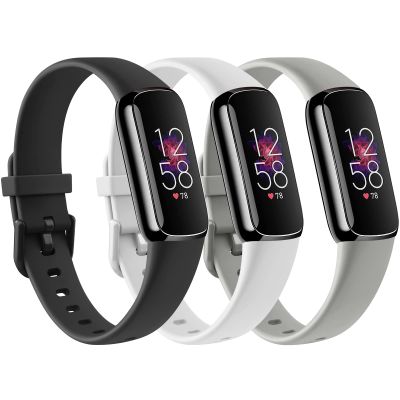 3 Pack Bands Compatible with Fitbit Luxe Women Men, Soft Silicone Wristband Replacement Strap for Fitbit Luxe/Luxe Special Edition Fitness Tracker, Large, Black+White+Gray