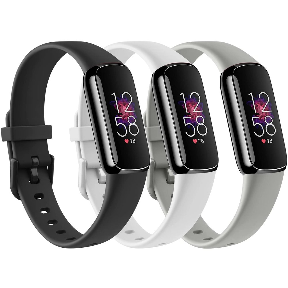3 Pack Bands Compatible with Fitbit Luxe Women Men, Soft Silicone Wristband Replacement Strap for Fitbit Luxe/Luxe Special Edition Fitness Tracker, Large, Black+White+Gray