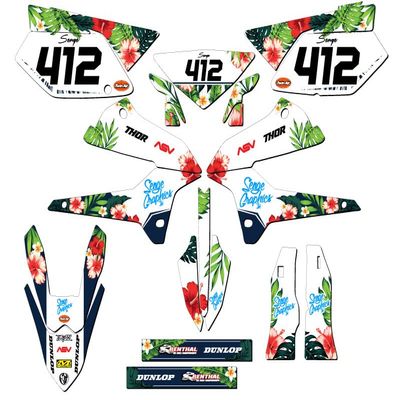 2022-2023 KLX 300 Tropic White Senge Graphics Complete Kit with Rider I.D. Compatible with Kawasaki
