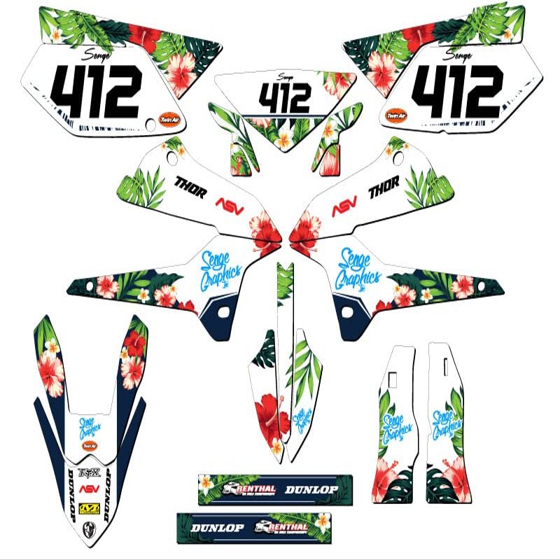 2022-2023 KLX 300 Tropic White Senge Graphics Complete Kit with Rider I.D. Compatible with Kawasaki