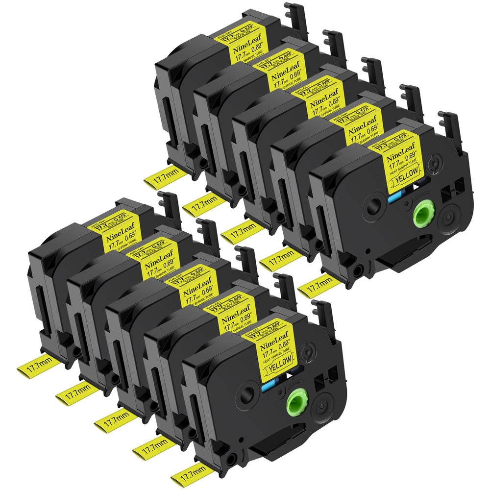 NineLeaf 10 Pack Compatible for ptouch HSe-641 HSe641 HS-641 HS641 AHS-641 Yellow 17.7mm 3/4 inch 0.69'' Heat Shrink Tubes for PT-E300 PT-E500 PT-P700 PT-P710BT PT-P750W Label Maker Tapes
