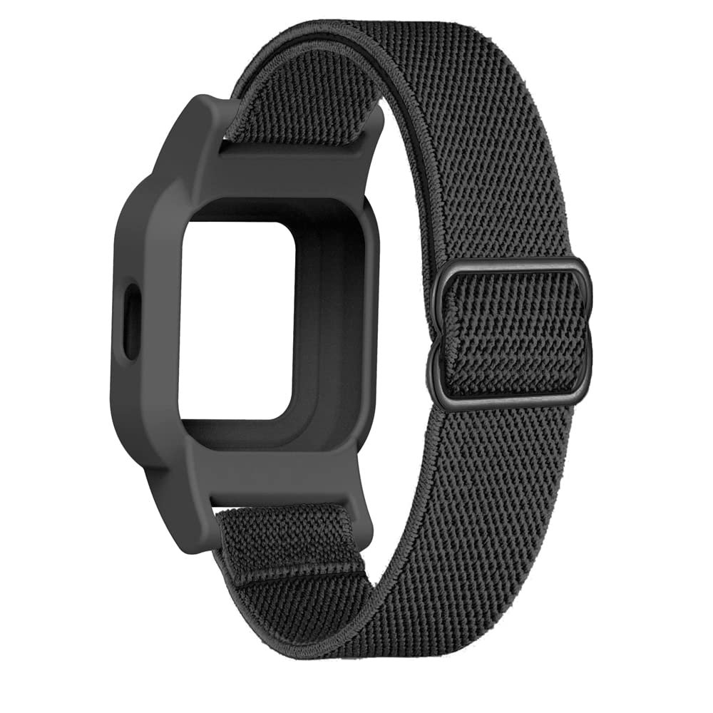 C2D JOY Stretchy Loop Nylon Strap Compatible with Garmin vivofit Jr 3 Bands Watch Adjustable Elastic Sport Wristband - Black + Rope