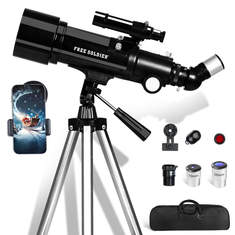 Telescope for Adults Astronomy, 70mm Aperture 400mm Focal Length Portable Astronomical Telescope for Beginners Age Over 8 Years Old with Wireless Remote Carry Bag Tripod, Black