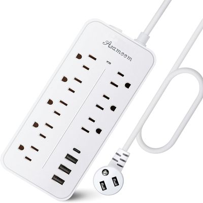 25FT Surge Protector Power Strip Extension Cord with USB C, Asamoom Flat Plug Power Strip with Long Cord, 8 Outlets and 4 USB Port,1700J Surge Protector for Home Office White, ETL Listed