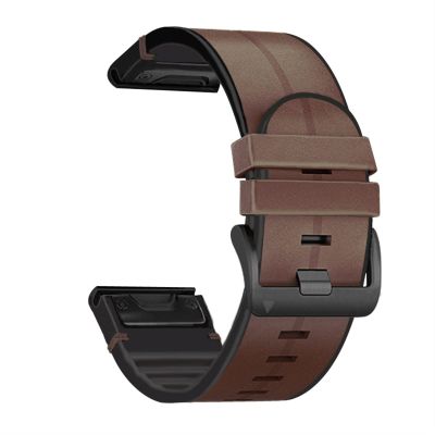 GANYUU Quickfit Watch Strap for Garmin Fenix 7 7X 6 6X Pro 5X 5 Plus 3HR 935 945 S60 Genuine Leather Silicone Smart Watch 22 26mm Wristband (Color : Dark Brown, Size : 26mm Width)