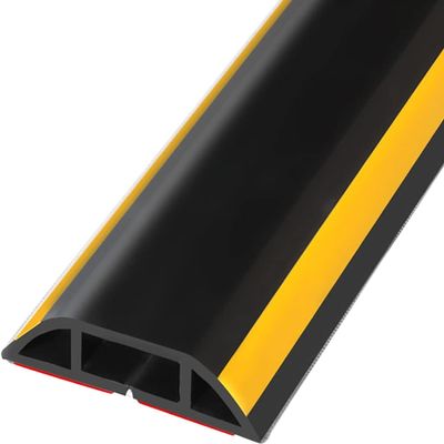 Floor Cord Cover Floor Cord Protector White Safety Floor Cord Cover with Yellow Wire, 4cm Wide Office Floor Cable Protector, Compression Floor Cord Management, Cable Organization