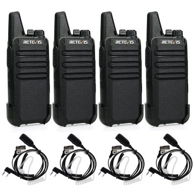 Retevis RT22 Two Way Radio(4 Pack) with VOX Earpiece(4 Pack), Long Range Rechargeable, Portable, Handsfree Walkie Talkie for Adults, Hands Free Earpiece, Security Acoustic Tube Earpiece for Radios
