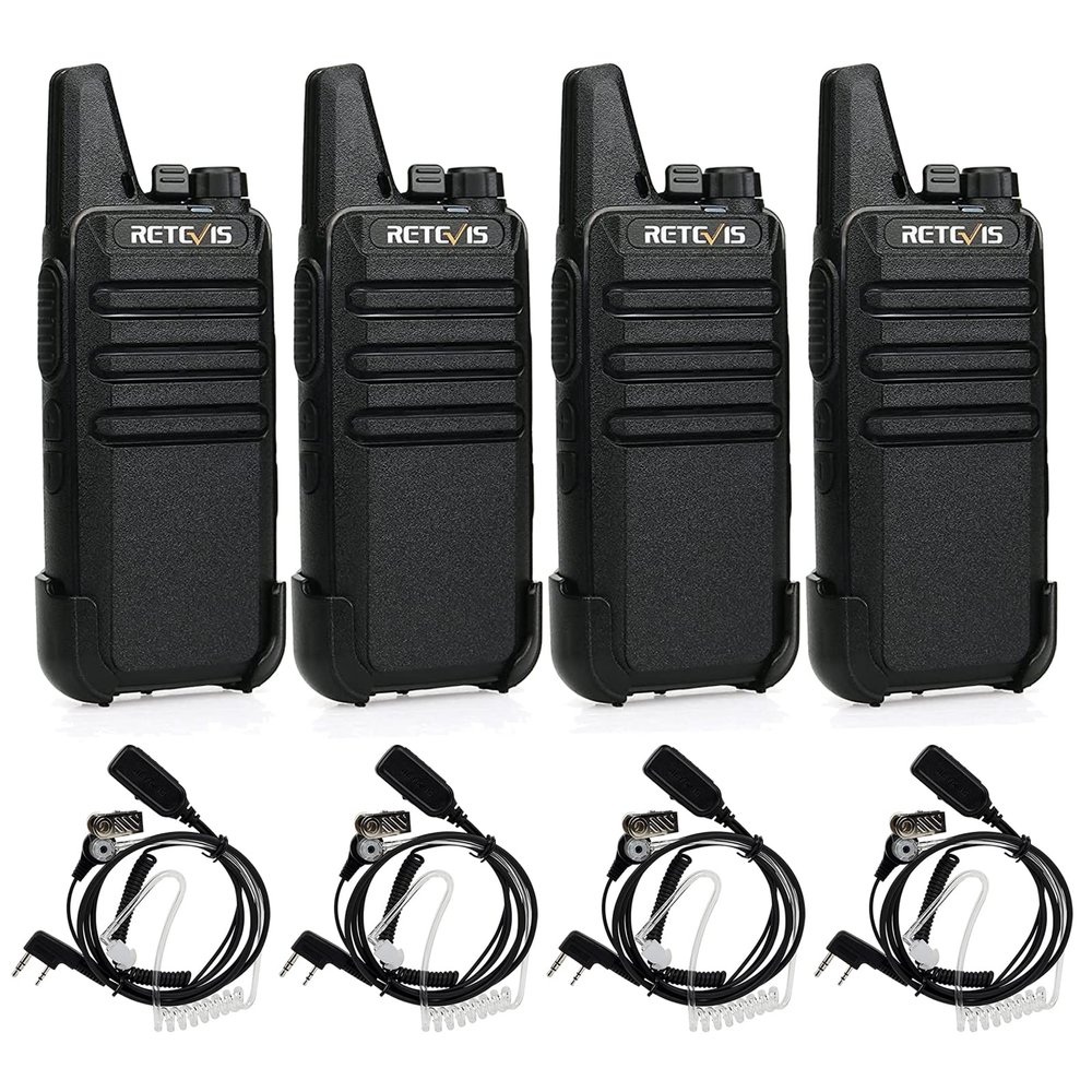 Retevis RT22 Two Way Radio(4 Pack) with VOX Earpiece(4 Pack), Long Range Rechargeable, Portable, Handsfree Walkie Talkie for Adults, Hands Free Earpiece, Security Acoustic Tube Earpiece for Radios