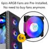 MUSETEX ATX PC Case pre-Installed 6pcs ARGB Fans, USB 3.0 Mid-Tower Gaming PC Case, Tempered Glass Side Panel Mesh Computer Case, G05N6-BW view 2