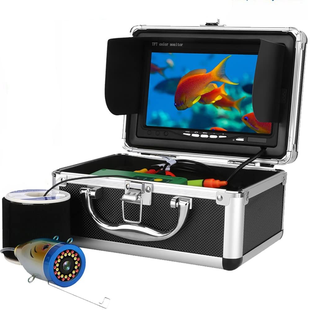 HDCSUN Portable Underwater Fishing Camera DVR with 7 Inch Monitor, 1000TVL IP68 Waterproof Video Fish Finder, Up to 8 Hours Battery Life, 30Pcs IR and White LED Lights (Size : 50M Cable)