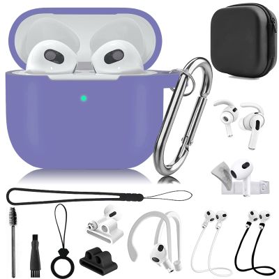 14 in 1 AirPods 3 Accessories Set - Silicone Case Cover, Protective Case with Ear Cover/Carry Box/Strap - Purple
