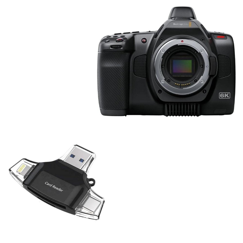 BoxWave Smart Gadget Compatible with Blackmagic Pocket Cinema Camera 6K G2 - AllReader SD Card Reader, microSD Card Reader SD Compact USB - Jet Black