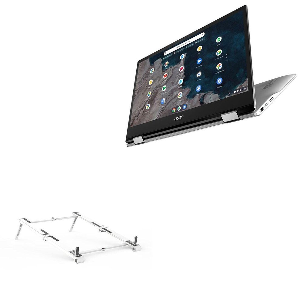 BoxWave Stand and Mount Compatible with Acer Chromebook Spin 513 (CP513-1H) - Pocket Aluminum Stand 3-in-1, Portable Multi Angle Viewing Riser - Metallic Silver