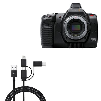 BoxWave Cable Compatible with Blackmagic Pocket Cinema Camera 6K G2 - AllCharge 3-in-1 Cable - Jet Black