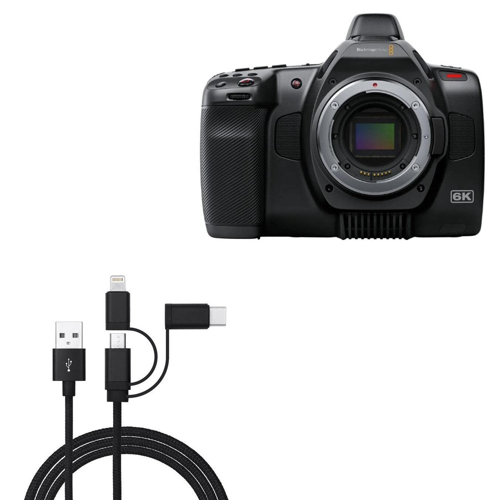BoxWave Cable Compatible with Blackmagic Pocket Cinema Camera 6K G2 - AllCharge 3-in-1 Cable - Jet Black