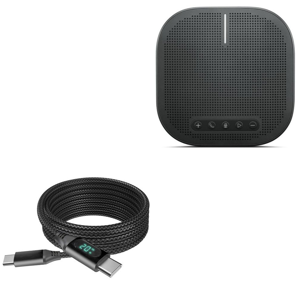 BoxWave Cable Compatible with Lenovo Wireless VoIP Speakerphone - PowerDisplay PD Cable (6ft) - USB-C to USB-C (100W), LED Wattage Info Extra Long Braided Nylon - Jet Black
