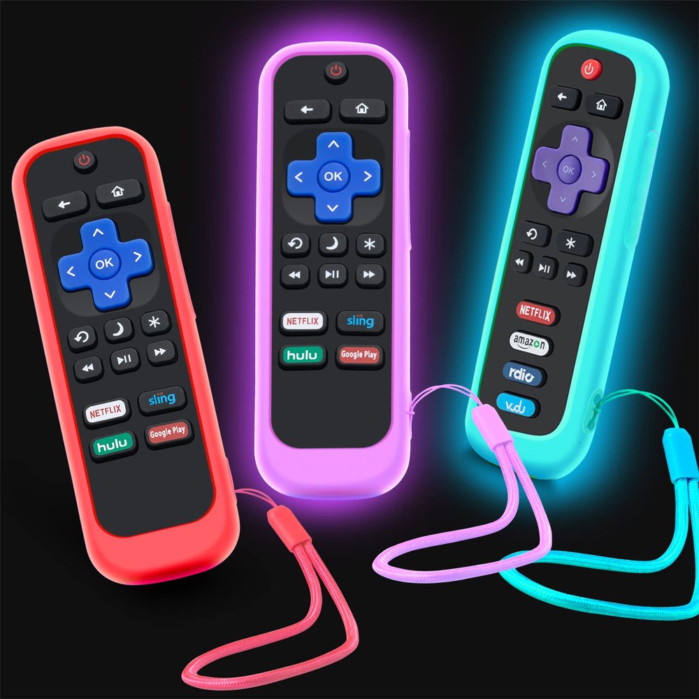3Pack Case for Roku Remote, Cover for Hisense/TCL Roku TV Steaming Stick/Express Universal Replacement Controller Silicone Sleeve Skin Glow in The Dark Blue Red Purple