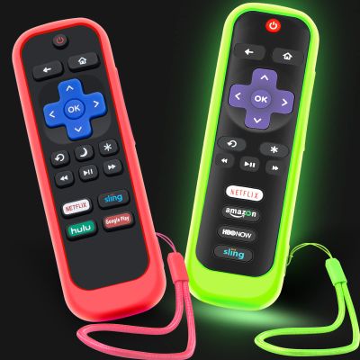 2Pack Case for Roku Remote, Cover for Hisense/TCL Roku TV Steaming Stick/Express Universal Replacement Controller Silicone Sleeve Skin Glow in The Dark Green Red