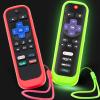 2Pack Case for Roku Remote, Cover for Hisense/TCL Roku TV Steaming Stick/Express Universal Replacement Controller Silicone Sleeve Skin Glow in The Dark Green Red view 1