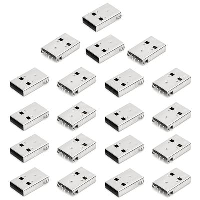 Juvielich 20PCS PCB USB Connector USB-AM 2.0 Male Jack 4 Pin 90 Degrees Sinking Plate USB Adapter