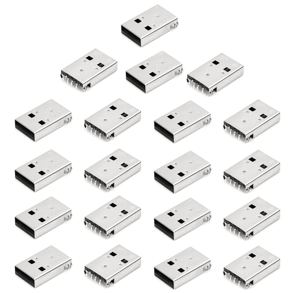 Juvielich 20PCS PCB USB Connector USB-AM 2.0 Male Jack 4 Pin 90 Degrees Sinking Plate USB Adapter