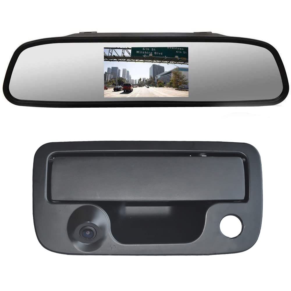 Berlingan With 4.3 inch rear view mirror: car tailgate handle camera, waterproof HD rear view camera for Amarok Pickup Truck 2010-2018